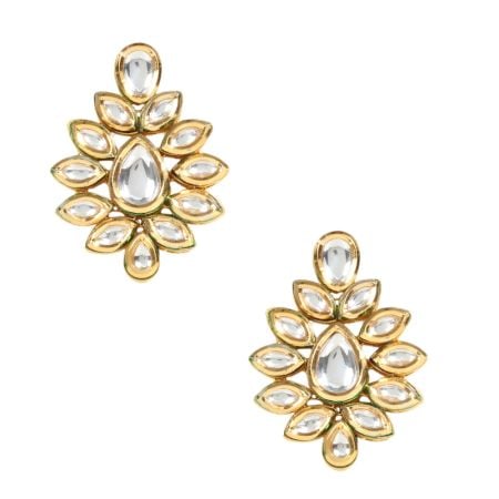 Floral Mirror Stone Stud Earrings with Heritage Finish